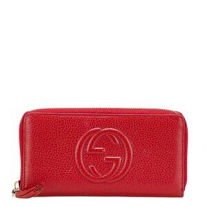 Gucci Interlocking G Soho Tassel Round Zipper Long Wallet Red Leather